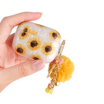 Suojaava TPU-suojus Apple AirPods Pro, Shell Texture Sunflower Pattern -kuulokkeiden kotelo hiuspalloriipuksella