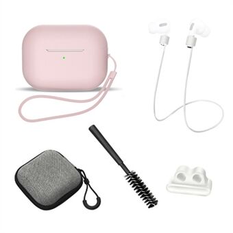 6 kpl / sarja AirPods Pro 2:lle silikonisuojakuori + katoamisen estävä köysi + säilytyskotelo + harja + kellonauhan kuulokepidike + käsiköysi