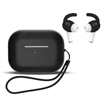 AirPods Pro 2 -kuulokekotelolle, täysin suojaava silikoninen iskunkestävä suojus hihnalla / korvapäällä