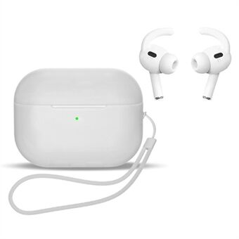 AirPods Pro 2 -kuulokekotelolle, täysin suojaava silikoninen iskunkestävä suojus hihnalla / korvapäällä