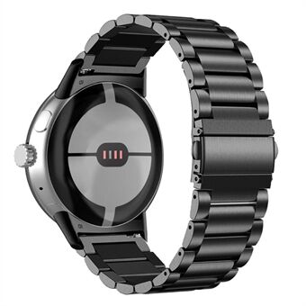 Google Pixel Watchille Tyylikäs 316 ruostumaton Steel, 3 helmiä Smart Watch Ranneke kiillotettu vaihtohihna - musta