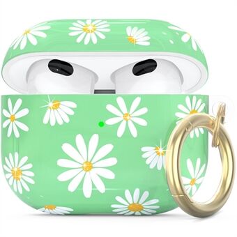 AHASTYLE LC142-3-DY Apple AirPods 3 Daisy Flower Pattern -kuulokekuvioiselle kuulokekotelolle, kaksiosainen design Bluetooth-kuulokkeiden putoamisen estävä TPU-suojus karabiinilla