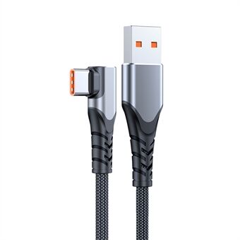 0,5 m 66 W 6 A suurvirtainen pikalatauskaapeli 90 asteen USB-C-tyypin punottu datajohto