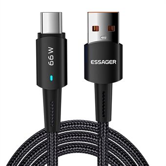 ESSAGER 3M superpitkä latauskaapeli sotkeutumaton USB Type C 6A pikalataukseen 480Mbps lähetysdatajohto