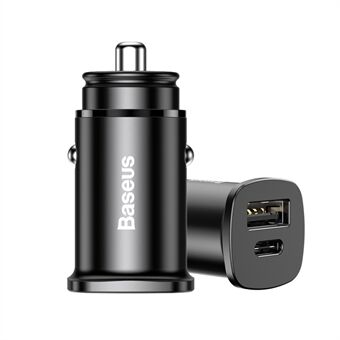 BASEUS PPS BS-C15C Älykäs Autolaturi Type-C PD + USB Nopea Lataus Autoadapteri - Musta