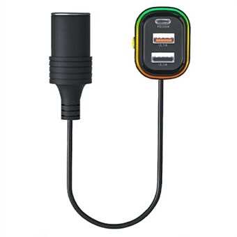 YQ9 Type-C + Dual USB -autolaturi etu- ja takapenkin tupakansytyttimeen 12-24V ajoneuvoihin