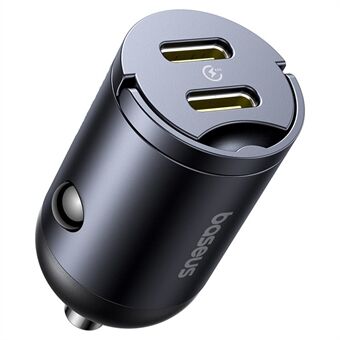 BASEUS Tiny Star PD 30W Pikalataus Kaksinkertainen USB-C Mini Autolaturi kahvalla - Musta