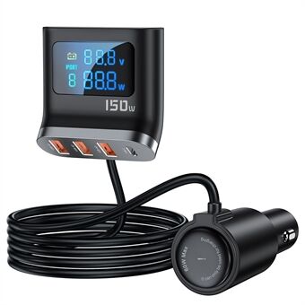 TOOCKI TQ-CC32 150W Autolaturi Adapteri Moniporttinen Puhelinkeskitin LCD Digitaalinäytöllä