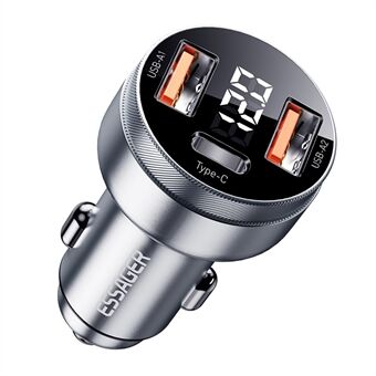 ESSAGER 80W Digital Display Car Charger 2 USB-A+USB-C Cigarette Lighter Fast Charger