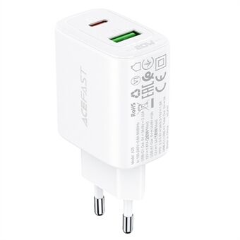 ACEFAST A25 PD 20W USB-A + Type-C kaksiporttinen laturi iPhone iPadille Samsung - EU-pistoke