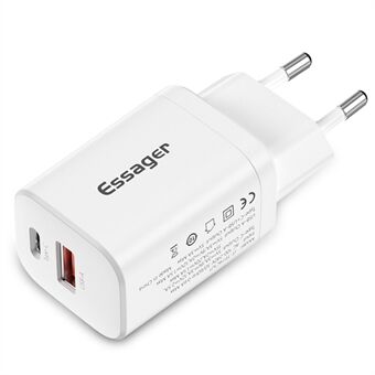 ESSAGER Type-C PD + USB-A QC3.0 30W Dual Ports Fast Charging Wall Charger Phone Charging Adapter