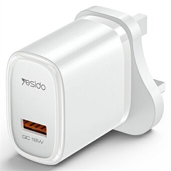 YESIDO YC85 UK Plug 18W yhden USB-portin seinälaturi puhelimen ja tabletin pikalatausadapteri