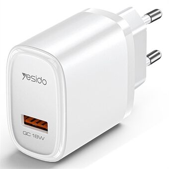 YESIDO YC66 EU Plug Yksi USB-Portti 18W Seinälaturi Puhelimelle ja Tabletille Pikalataus Sovitin