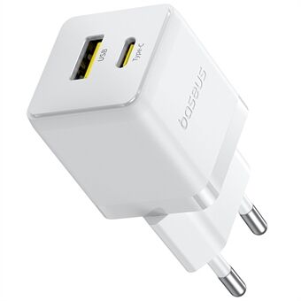 BASEUS Palm Fast Charger 30W Type-C+USB Kaksipaikkainen Kannettava Seinälatausadapteri, EU-liitin