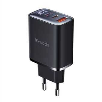 MCDODO CH-2180 30W Dual Type-C+USB-A Seinälaturi Digitaalisella Näyttöadapterilla, EU-pistoke - Musta