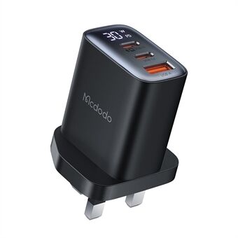 MCDODO CH-2170 30W 3-Porttinen Digitaalinen Näyttö Nopea Laturi (Kaksi Type-C+USB-A), UK Pistoke - Musta