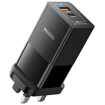 YESIDO YC92 USB-A + Type-C Dual Port 65W Pikalatausvirtasovitin, jossa Type-C kaapeli, UK-pistoke