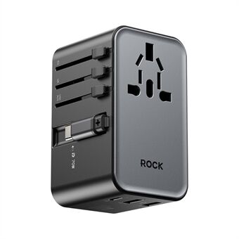 ROCK JY-355MAX PD 70W GaN Matkasovitin sisäänvedettävällä kaapelilla, 2 USB-A + USB-C Seinalaturi