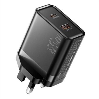 ESSAGER 65W Pikalataus Kannettava Virtasovitin USB-A + Type-C Kaksoisporttinen Matkalaturi