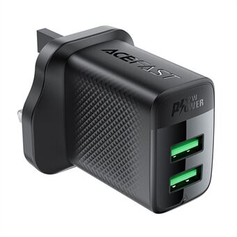 ACEFAST A87 12W Seinäadapteri USB-A+USB-A Kaksoisporttinen Puhelinlaturi, UK Plugi