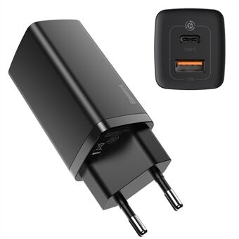 BASEUS GaN2 Lite Pikalaturi Type-C+USB 65W Seinälaturi EU-pistoke