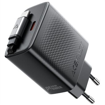 ACEFAST A110 30W GaN-laturi Type-C-puhelinsovitin sisäänvedettävällä USB-C-kaapelilla, EU-pistoke