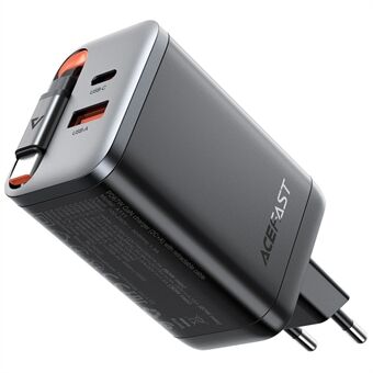 ACEFAST A111 67W GaN Laturi USB-A+Type-C Sovitin Kääntyvällä USB-C Kaapelilla, EU-pistoke