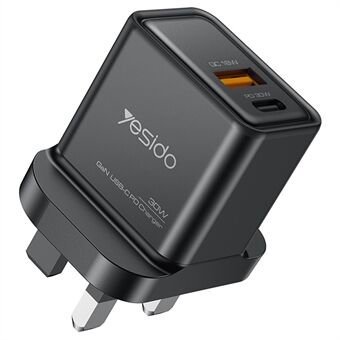 YESIDO YC83 GaN 30W Puhelimen laturi USB+Type-C Portin virtasovitin