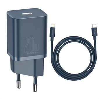 BASEUS Super Si USB C -laturi 20W Tukee Type C PD-pikalatausta kaapelilla iPhone 12 Pro Max 11:lle - EU Plug / Tummansininen