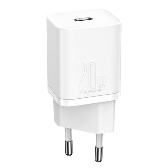 BASEUS Super Si Quick Charger Type-C 20W PD Pikalataus EU-pistokkeen verkkovirtasovitin (mukana Baseus Simple Wisdom Type-C:stä iP:hen 1 m datakaapeli)