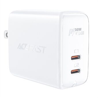 ACEFAST A31 PD50W USB-laturi GaN USB-C+USB-C kaksiporttinen laturisovitin Kannettava seinälaturilohko (US Plug)