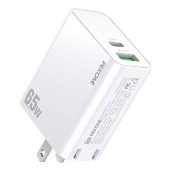 WEKOME WP-U116 65 W Supernopea laturi USB+C-tyypin laturin sovitin Taittuva pistoke Kannettava seinälaturi