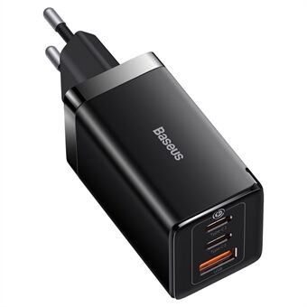 BASEUS GaN5 Pro seinälaturi 2 Type-C + 1 USB 65W pikalataus matkakäyttöön GaN-laturi EU-pistokeadapteri