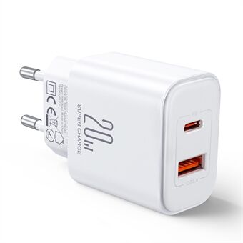 JOYROOM TCF05 PD 20W QC3.0 pikalaturisovitin miniseinälaturi USB+C-tyypin kaksiporttinen laturilohko