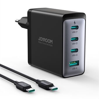 JOYROOM TCG04 EU Plug 100W Neliporttinen GaN-laturi USB + 3*C-tyypin nopea seinälaturilohko Type-C-C-kaapelilla