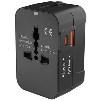 HH202-PD Universaali matkavirtasovitin seinäpistoke PD 20W Type-C + QC 18W USB