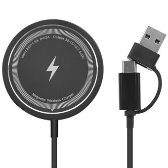 W104 USB+Type-C -liitäntä Langaton laturi 15W Langaton latausalusta Yhteensopiva MagSafe kanssa