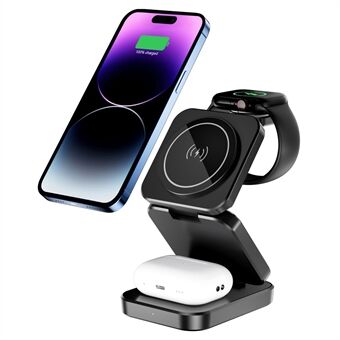 A380 3-in-1 15W Nopea Lataus Desktop Teline Taittuva Magneettinen Langaton Laturi Yhteensopiva iPhone  /  Apple Watch  /  Airpods kanssa