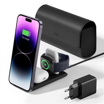 ESR Qi2 3-in-1 Magneettinen Langaton Laturi 25W Kannettava Matkalatausasema iPhonelle, Airpodseille, iWatchille - Musta