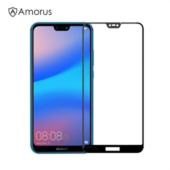 AMORUS for Huawei P20 Lite / Nova 3e Clear Full Glue Silk Print -suojakotelo panssarilasi