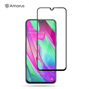 AMORUS Full Glue Silk Printing karkaistu lasi koko näytönsuoja Samsung Galaxy A40:lle