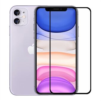 HAT Prince iPhone 11 / XR 0,26 mm 9H 2,5D kaareva koko näytön suojakalvo + 0,2 mm 9H 2,15D linssinsuoja - musta