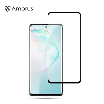 AMORUS Full Glue Full Cover Silkkipainatus Suojaava karkaistu lasi -kalvo Samsung Galaxy A91 / S10 Lite -puhelimelle - musta