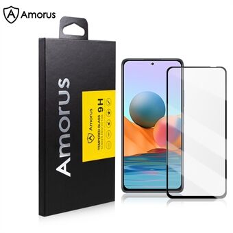 AMORUS-silkkipainopakkaus, koko liimainen karkaistu lasi -suojakalvo - Xiaomi Redmi Note 10 Pro/ Note 10 Pro Max - musta