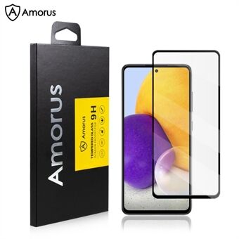 AMORUS Silk Printing Full Glue Tempered Glass High Transparency koko näytön peittävä suojakalvo Samsung Galaxy A72 4G / 5G:lle - musta