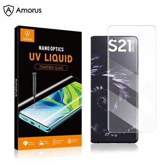 AMORUS Ultra Clear Täyspeittava 3D Kaareva Screen Design UV Nestemäinen karkaistu lasi näytönsuoja Full Glue Samsung Galaxy S21 Ultra 5G:lle