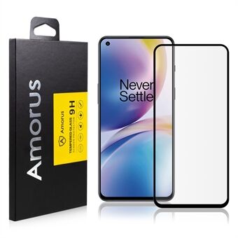 AMORUS Full Coverage Full Glue Silk Printing Kirkas 9H Hardness Premium Tempered Glass Film Näytönsuoja OnePlus Nord 2 5G:lle - Musta