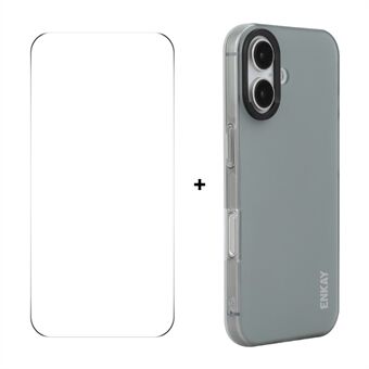 iPhone 16 Plus ENKAY HAT PRINCE -kuori Läpinäkyvä Mattapintainen TPU Iskunkestävä Puhelinkuori näytön kalvolla