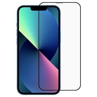 IPhone 14 Max 6,7 tuuman 9D Arc Edges -näytönsuojalle Silkkitulostus Täysi peittävä karkaistu lasikalvo pölynkestävällä verkolla