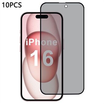 10 kpl / pakkaus iPhone 16 -näytönsuojus 2.5D silkkipainatus 28 asteen tirkistelynesto korkea alumiini-piilasilikaattilasi kalvo